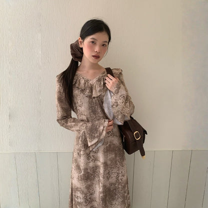 【ワンピース】春 秋 夏 フレアスリーブ フリル フレンチ風 長袖 ワンピース 【SHシリーズ】