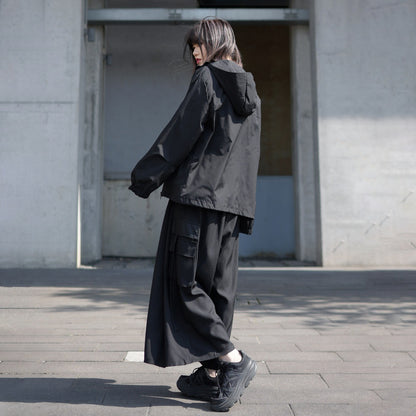 【アウター】アーバンアウトドア風 ブラック 山系 塩系 ゆったり 機能性 フード付き 春秋新作 ジャケット レディース【FCシリーズ】