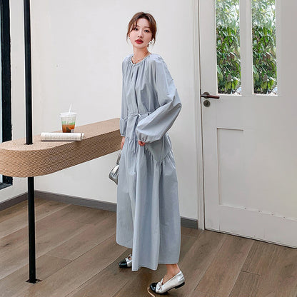 【ワンピース】フレンチ 長袖ワンピース レディース 秋新作 上品で可愛い リラックス感 ウエストマーク ロングドレス【JZシリーズ】