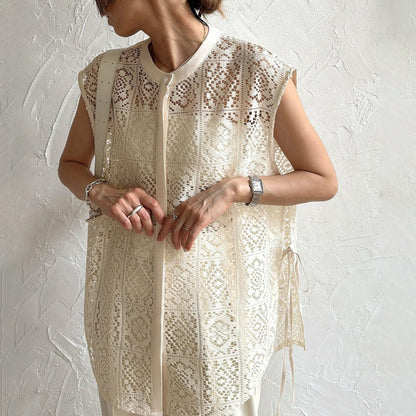 NEW長袖入荷！【トップス】 夏新作 日本風 ラウンドネック レーストップス  レース ノースリーブ ベスト タンクトップ シャツ