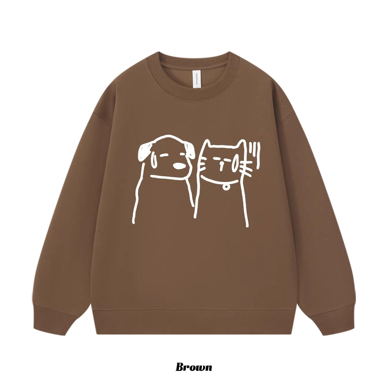 8カラー | S~3XL【トップス】ヒップホップ風 猫狗プリント 手描き クルーネック スウェット 厚手 ルーズ ユニセックス パーカー【FCシリーズ】