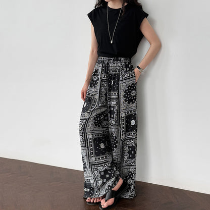 【ボトムス】ボヘミアンプリント レトロエスニック風 ワイドパンツ【JZシリーズ】