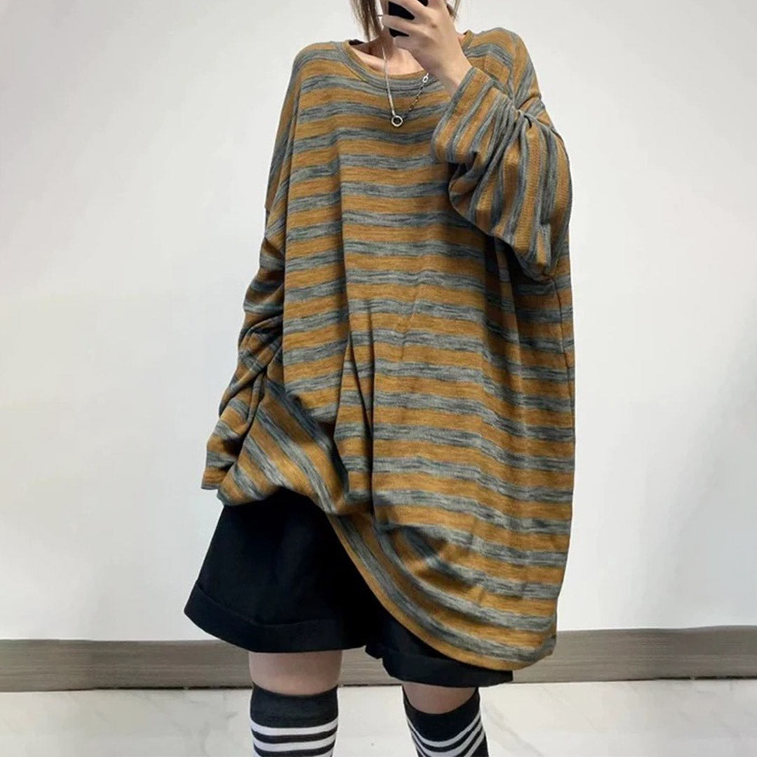 [上衣] 春秋寬鬆條紋T卹