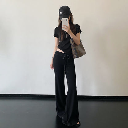 【ボトムス】レディース フレアパンツ ハイウエスト 美脚 脚長効果 ストレッチ 柔らかい 細見え ロングパンツ カジュアル 春夏【FCシリーズ】