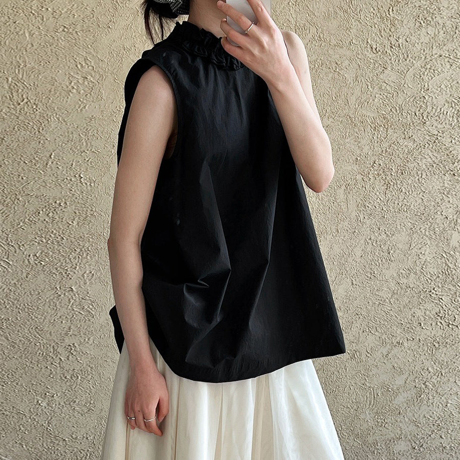 【トップス】前後2WAY フレンチ風 花びらネックフリルデザイン ノースリーブブラウス【JZシリーズ】