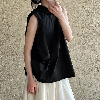 【トップス】前後2WAY フレンチ風 花びらネックフリルデザイン ノースリーブブラウス【JZシリーズ】