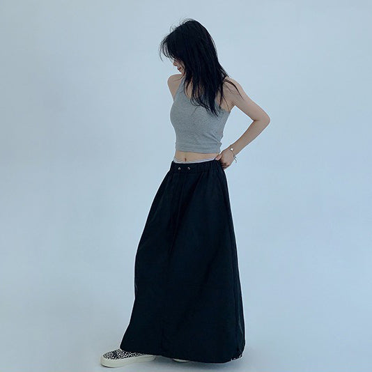 【ボトムス】シンプルシルエット 厚手素材 ブラック ロングスカート レディース【FCシリーズ】