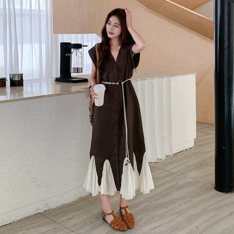 【ワンピース】フレンチレトロな切り替え ノースリーブワンピース ゆる感たっぷりの絶妙シルエット【JZシリーズ】