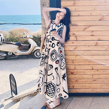 【ワンピース】デザイン感ある フレアノースリーブワンピース 夏新作 リゾート風ワンピース【SHシリーズ】