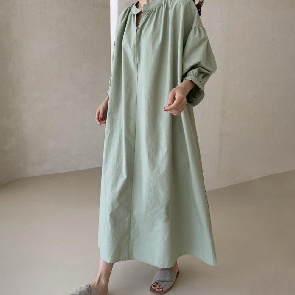 【ワンピース】🌸春夏 新作 韓国風 半袖ワンピース ゆったり ロング丈 バルーンスリーブ カジュアル レディース【JZシリーズ】