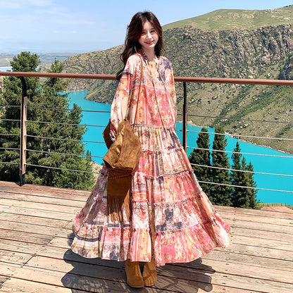 【セットアップ】メラード風 ベスト+花柄長袖ワンピース セット 春秋 若見え 上品でエレガント 超おしゃれ【SHシリーズ】