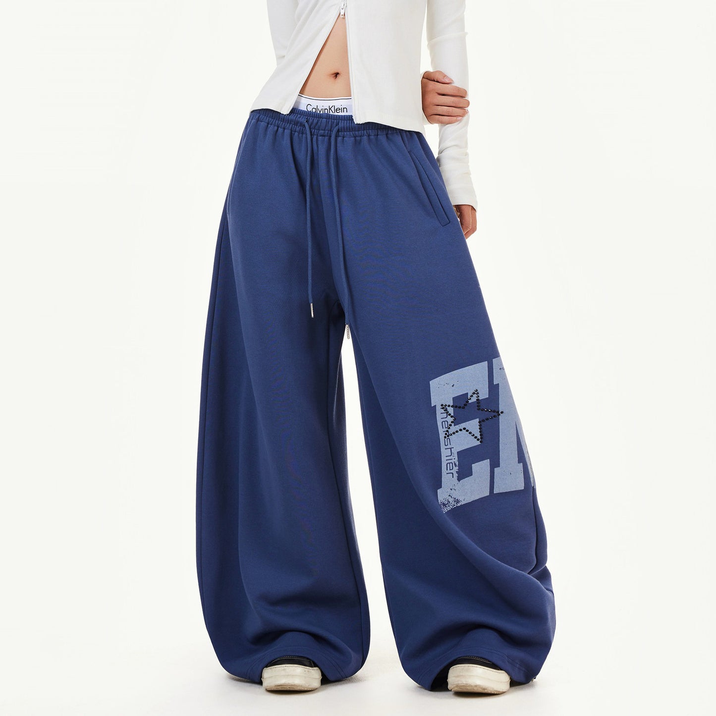 【ボトムス】アメリカンヴィンテージ サイドロゴプリント ドローストリング スウェットパンツ レディース ワイド【FCシリーズ】