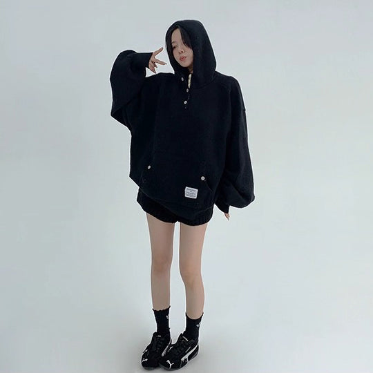 【トップス】ヴィンテージ風 ゆる感たっぷり厚手ニットパーカー レディース オーバーサイズ【FCシリーズ】