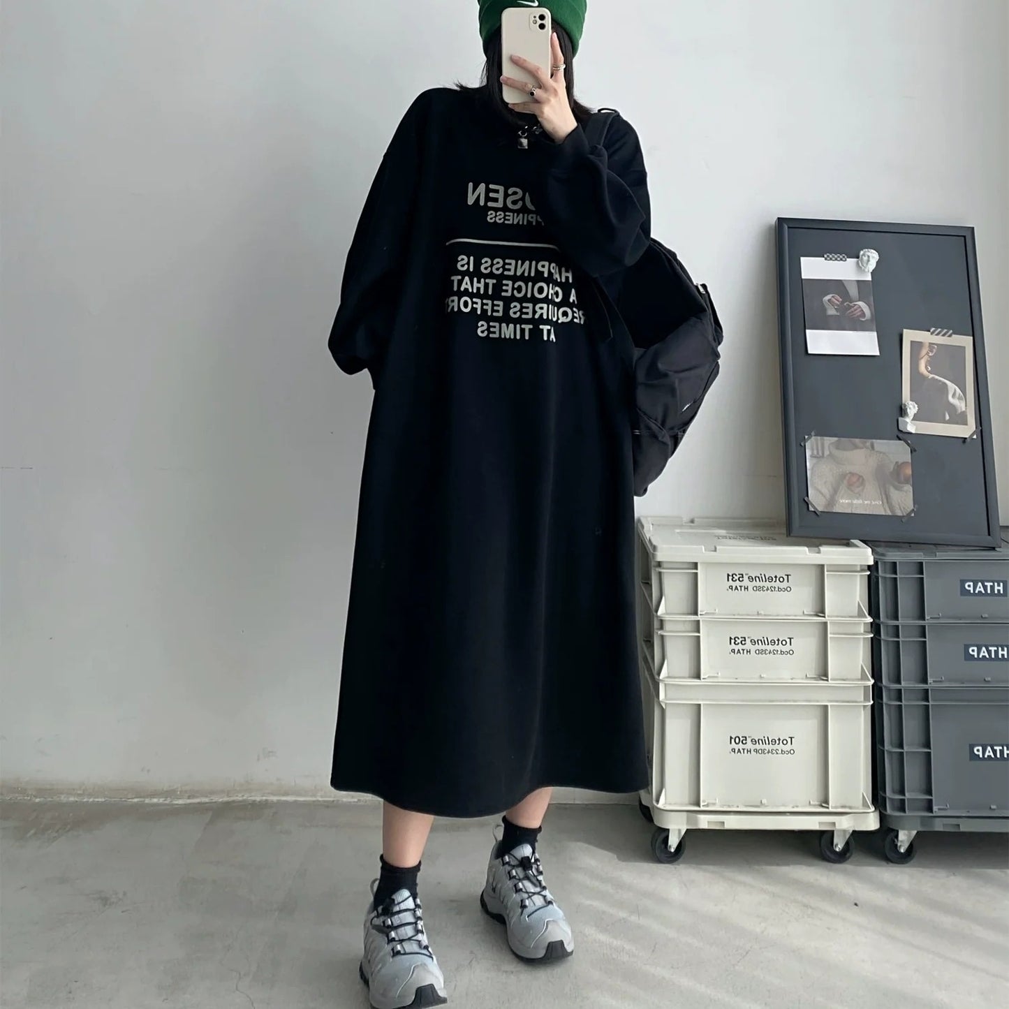 【24AW】【ワンピース】裏起毛 アルファベット ゆるリラックス 長袖 ワンピース【FCシリーズ】