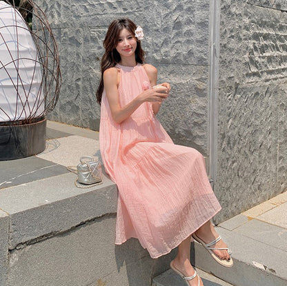 【ワンピース】夏 バカンス風 立体フラワー 甘め ハイネックノースリーブワンピース【JZシリーズ】