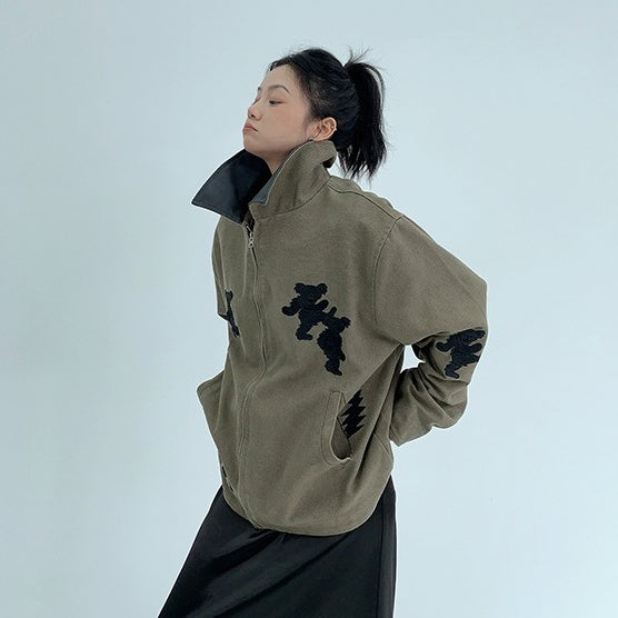 アウター】春 秋 冬 アメリカン風 ヴィンテージ加工 刺繍 ワーク