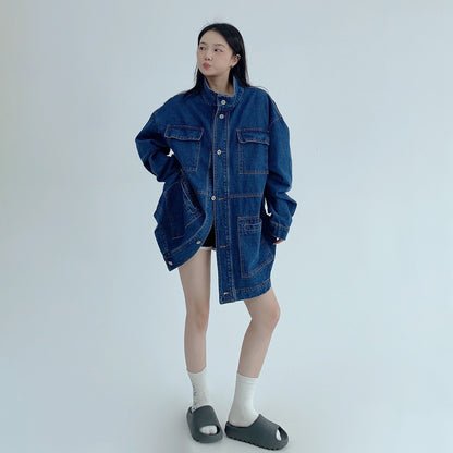 【アウター】アメリカンヴィンテージ風 ヘビーウェイトデニムジャケット レディース ミドル丈 ワーク風【FCシリーズ】