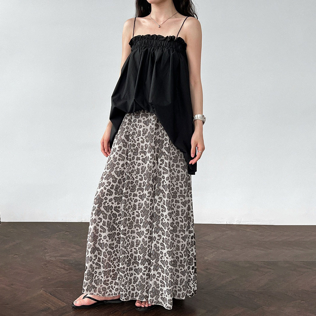 【ボトムス】春夏新作 ハイウエストプリーツスカート レオパード柄 ヒョウ柄 Aライン 着痩せ効果【JZシリーズ】【SHシリーズ】