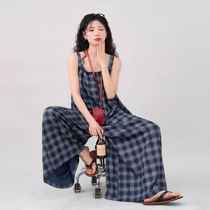 【ボトムス】インスタ風 夏新作 シックヴィンテージ チェック 超ゆったりカジュアル オールインワン【SHシリーズ】