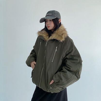 【アウター】春 秋 冬 ニッチ 切り替え ファー襟 厚手 中綿 ジャケット 【FCシリーズ】