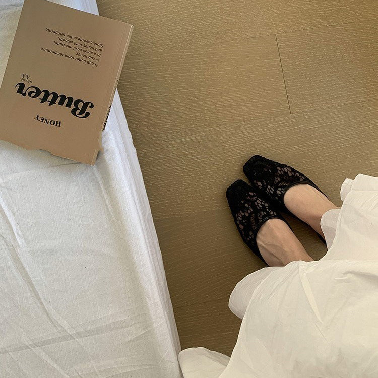 【シューズ】チュール×メッシュ♡抜け感バブーシュサンダル｜スカートに似合う上品フラット