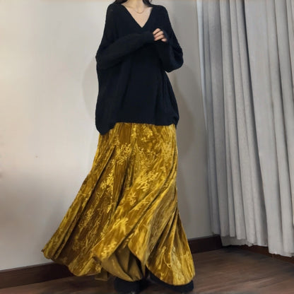 【ボトムス】オールドマネー プリント ベルベット アシンメトリー マーメイドスカート【SHシリーズ】