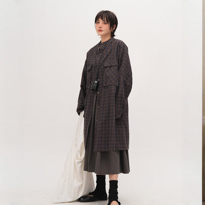 【ワンピース】春 秋 冬 レトロ チェック柄 ゆるリラックス コート ワンピース 【JZシリーズ】