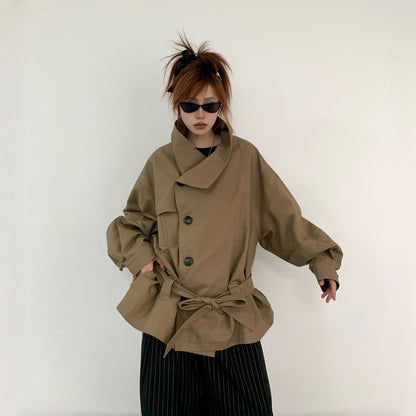 【アウター】レトロ シングルブレスト ワイドカラー エレガント トレンチコート【FCシリーズ】