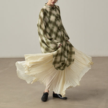【ワンピース】春 秋 チェック柄 ゆるリラックス 重ね着 長袖 ワンピース 【SHシリーズ】