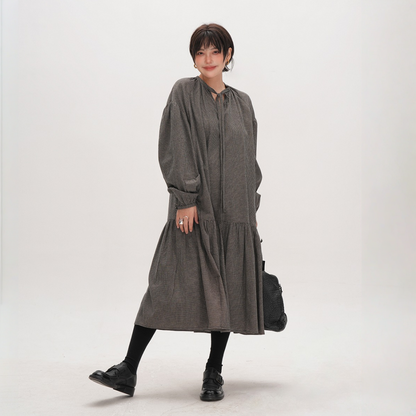 【ワンピース】春 秋 冬 チェック柄 長袖 細見え ロングワンピース 【JZシリーズ】