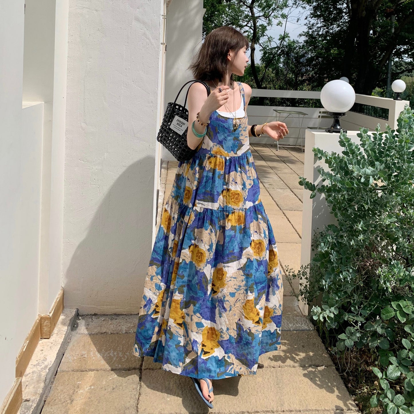 🏆ランキング上位【ワンピース】夏新作 アート染め ゆったり着痩せ ノースリーブワンピース 体型カバー リラクシーシルエット【SHシリーズ】