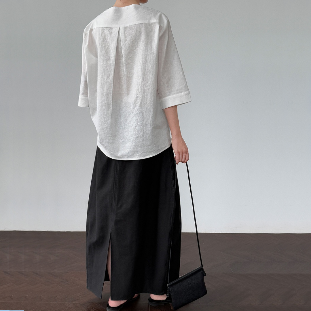 【トップス】夏 オフショルダー 七分袖 綿麻 シャツ  【SNシリーズ】