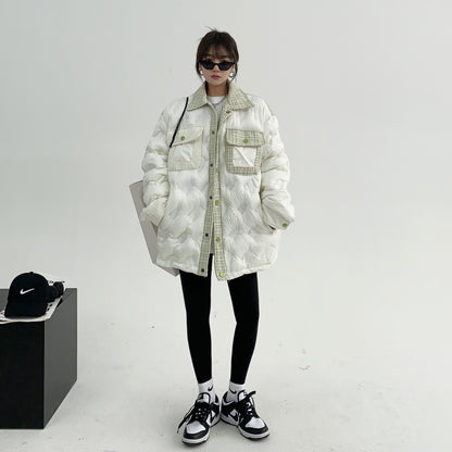 【アウター】デザイン感たっぷり！美式シャネル風刺繍入り中綿ジャケット レディース 冬 小柄向けカップルコーデ 綿入れコート【FCシリーズ】