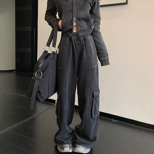 【ボトムス】ヴィンテージ加工ワイドカーゴスウェットパンツ レディース 秋新作 ストレートシルエット アメカジ カジュアル【FCシリーズ】