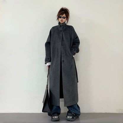【アウター】秋冬 新作 韓国系 高級感 上品 スタンドネック ベルト付き コート【FCシリーズ】