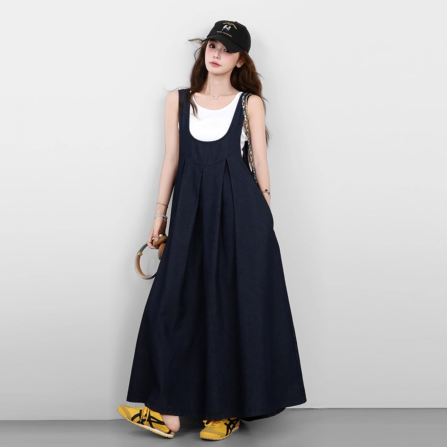 2点セット！【セットアップ】日雑風ベスト + デニム ノースリーブワンピースセットアップ 大人可愛い抜け感コーデに【JZシリーズ】