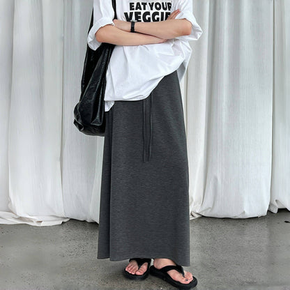 【ボトムス】夏  ハイウエスト Aライン ドローコード ロング スカート 【SNシリーズ】
