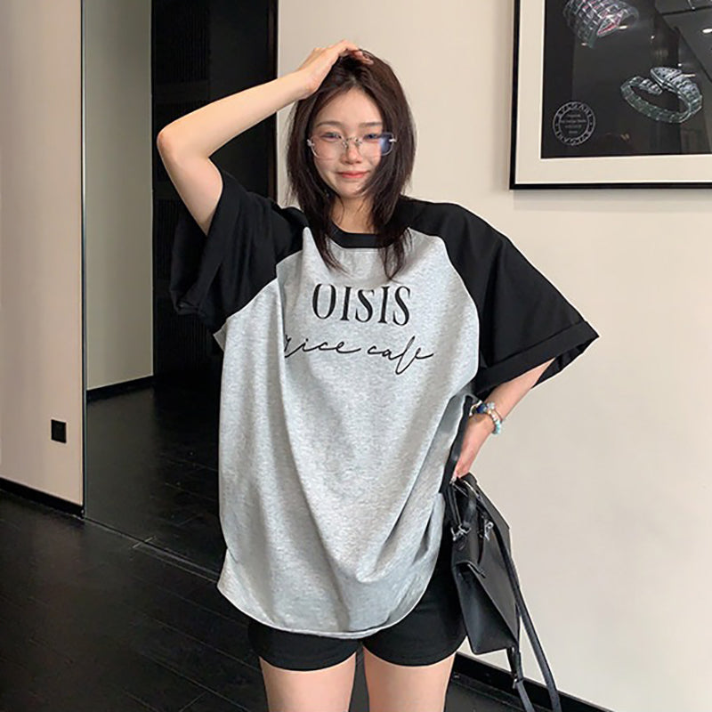 【トップス】ストリート系 ビビッド配色プリントTシャツ 夏 ルーズシルエット レディース 半袖【FCシリーズ】