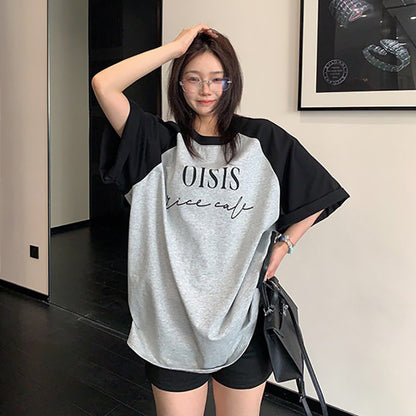 【トップス】ストリート系 ビビッド配色プリントTシャツ 夏 ルーズシルエット レディース 半袖【FCシリーズ】