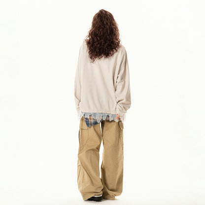 【トップス】ヴィンテージ風 デザイン 犬柄 クルーネック フェイクレイヤード ニットパーカー レディース 秋 ゆったり 着回し トップス【FCシリーズ】