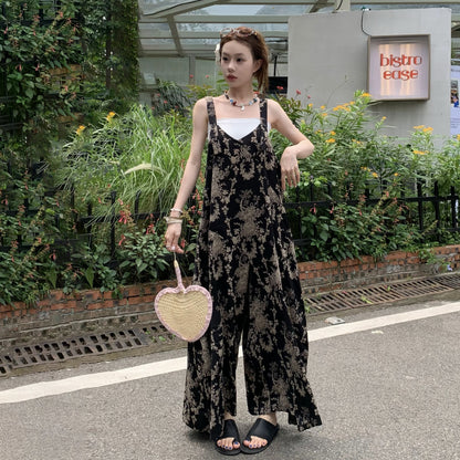 【ボトムス】夏新作 チャイナ風 ゆったりカジュアル ルーズ感たっぷり Vネックキャミオールインワン【SHシリーズ】