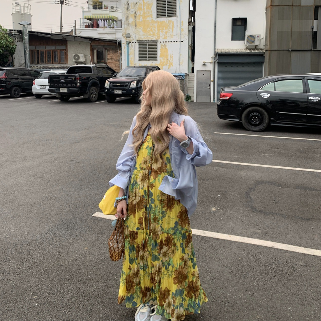 【ワンピース】リゾート風 花柄  キャミソール ティーブレイク風 ノースリーブ ロング ワンピース 【SHシリーズ】