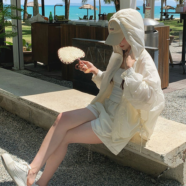 2点セット！【セットアップ】涼しげな白が魅力✨ UVカット 薄手アウター×ワイドパンツ 上下セット【JZシリーズ】