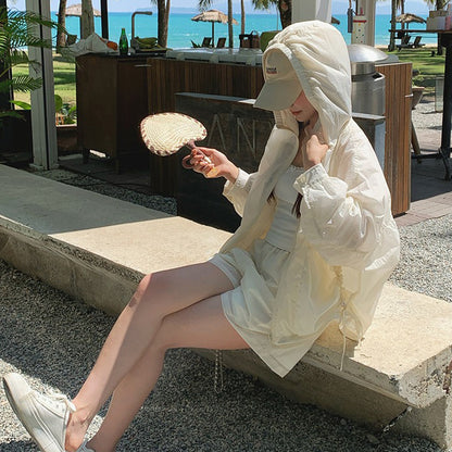 2点セット！【セットアップ】涼しげな白が魅力✨ UVカット 薄手アウター×ワイドパンツ 上下セット【JZシリーズ】