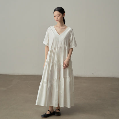 【ワンピース】新作 フランス風 リゾートスタイル Vネック ゆるシルエット 半袖ワンピース【JZシリーズ】