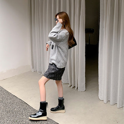 【シューズ】ウェッジヒール スクエアトゥ バックジップ エスパドリーユ 厚底ブーツ