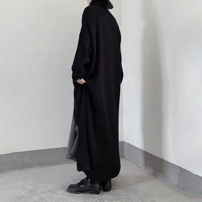 【24AW】【15～20日内発送】【ワンピース】秋冬ハイスリット ハイカラー ミモレ丈 ニット 長袖ワンピース 【AHシリーズ】