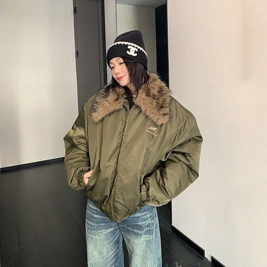 【アウター】ファー襟 厚手ショート丈   中綿ジャケット  【FCシリーズ】