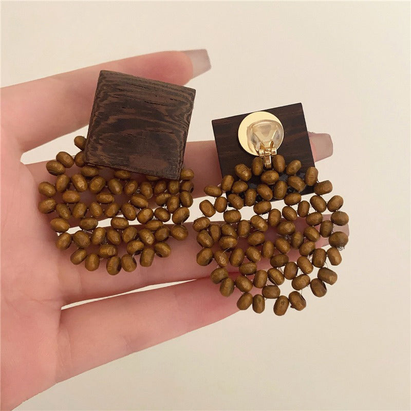 【🎁 B2G1｜先行スタート！】【グッズ】バカンス風 旅行 ビーズ＆ウッド レトロファッショナブル デザインイヤアクセ ピアス/イヤリング