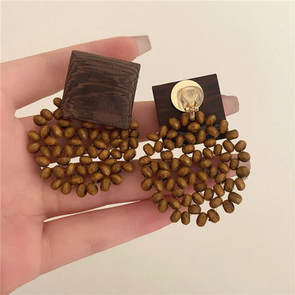 【🎁 B2G1｜先行スタート！】【グッズ】バカンス風 旅行 ビーズ＆ウッド レトロファッショナブル デザインイヤアクセ ピアス/イヤリング